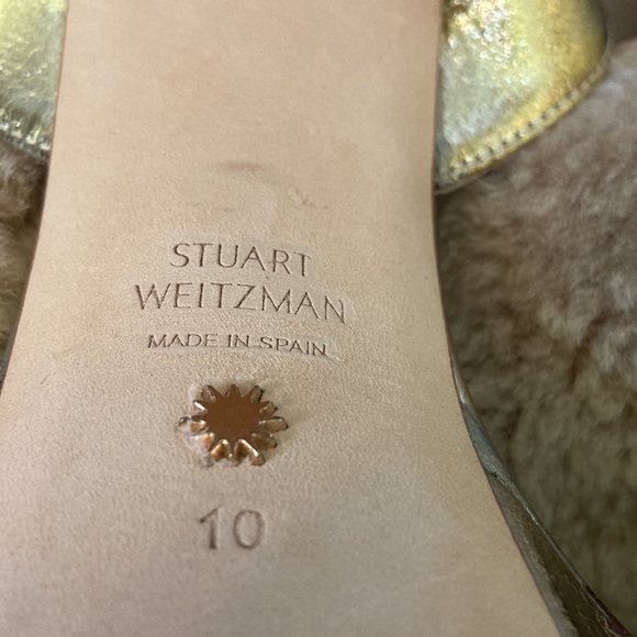 Stuart Weitzman Gold leather platform sandals sz 10 - Picture 8 of 16